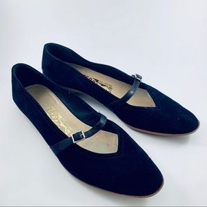 Salvatore Ferragamo Navy Suede Audrey Flat Buckle